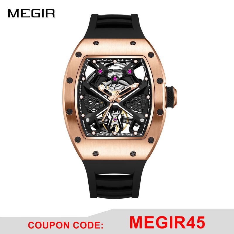 MEGIR Hollow Out Dial Men Mechanical Watch Fashion Stainless Steel Automatic Wristwatch Waterproof Watch Clock Montre Homme 9190-5