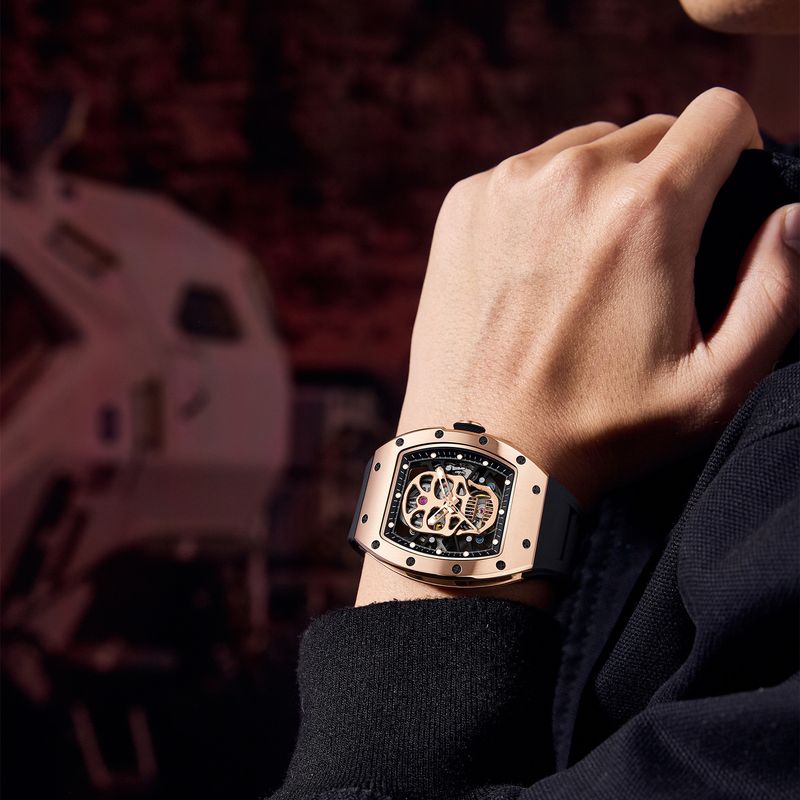MEGIR Men Watches Skull Hollow Dial Face Mechanical Watch Steel Case Waterproof Sport Wristwatch Automatic Movement Clock 9190-7