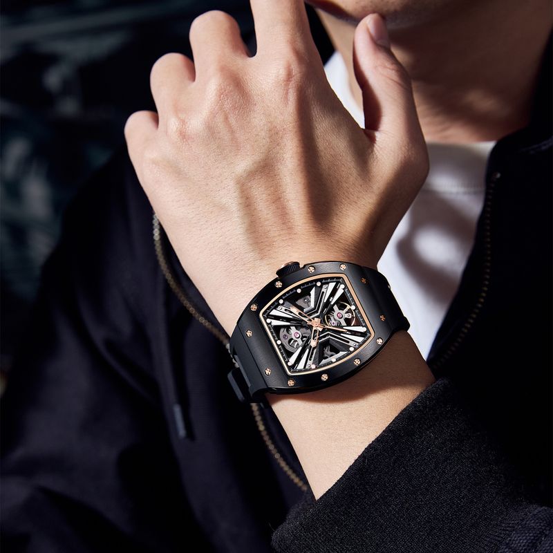 MEGIR Skeleton Dial Men's Watch Stainless Steel Case Automatic Mechanical Wristwatches 30M Waterproof Sports Watches Gift 9190-4
