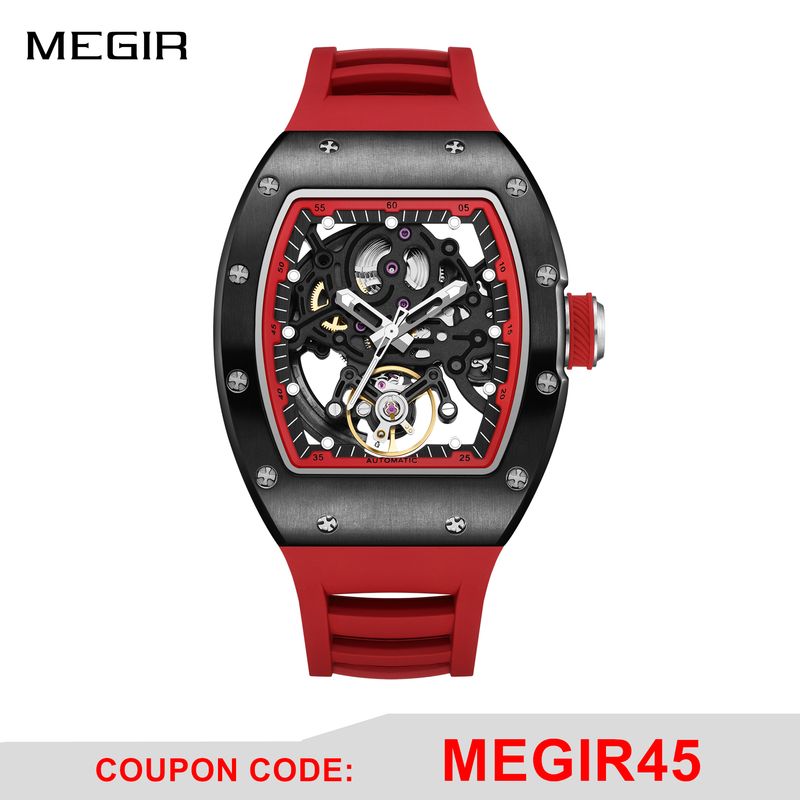 MEGIR Automatic Mechanical Men's Watch Luxury Skeleton Dial Luminous Waterproof Sports Military Wristwatch Gift for Man 9190-12