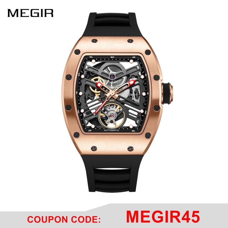 MEGIR 42MM Hollow Out Men Mechanical Watch Clock Stainless Steel Case Luminous Waterproof Automatic Watches Wristwatch 9190-13