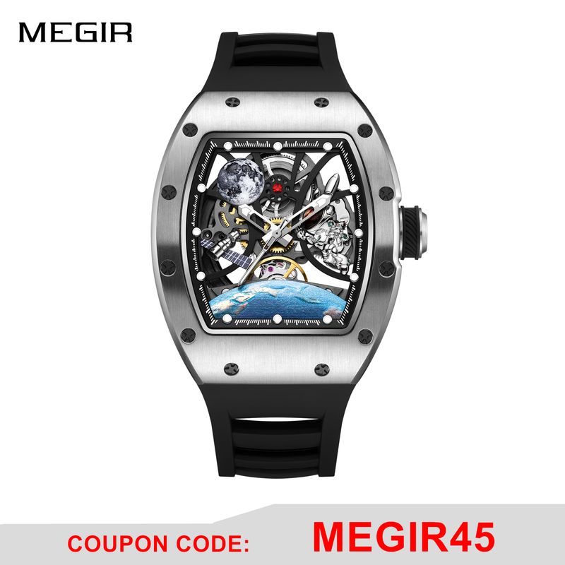 MEGIR Skeleton Dial Automatic Mechanical Movement Men Watch Fashion Sport Wristwatches Waterproof Man Clock Reloj Hombre 9190-14