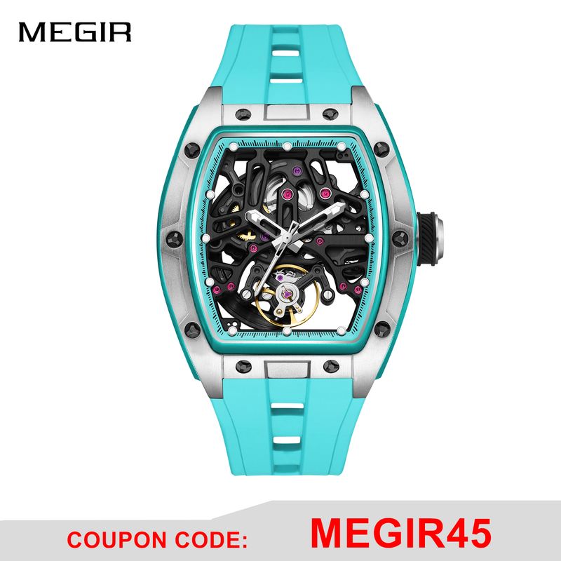 MEGIR Skeleton Dial Watches for Men Stainless Steel Case Automatic Mechanical Wristwatch Waterproof Luminous Sport Watch 9198-1