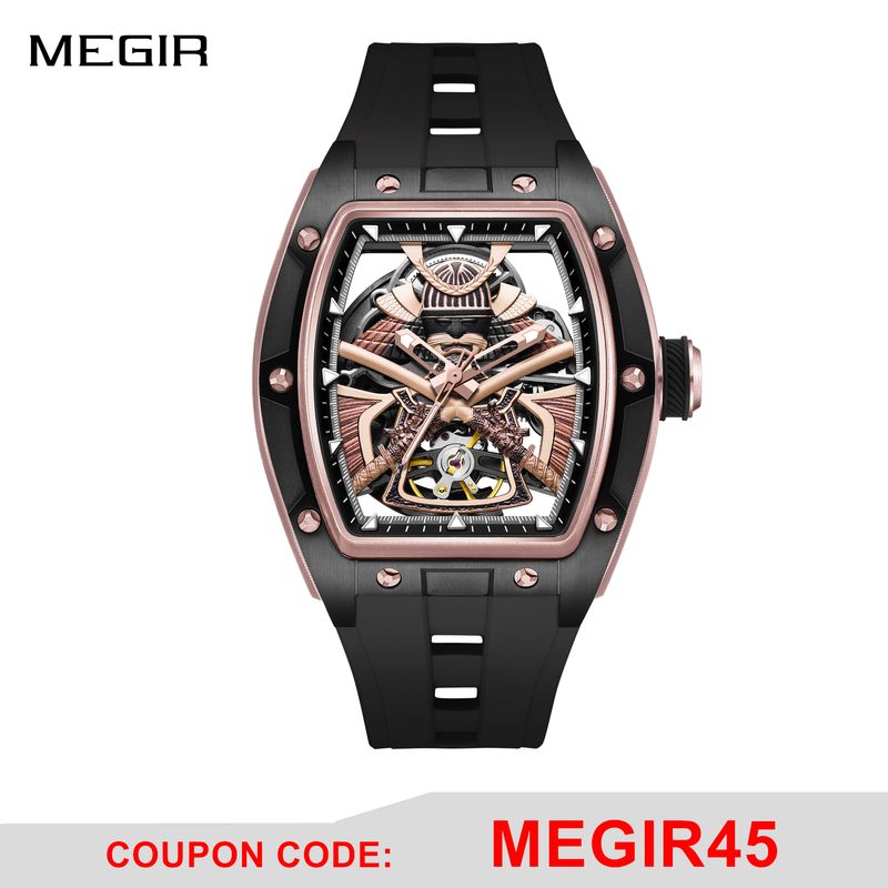 MEGIR Men Mechanical Watches Luxury Hollow Out Automatic Movement Wristwatch Clock Stainless Steel Case Waterproof Watch 9198-5