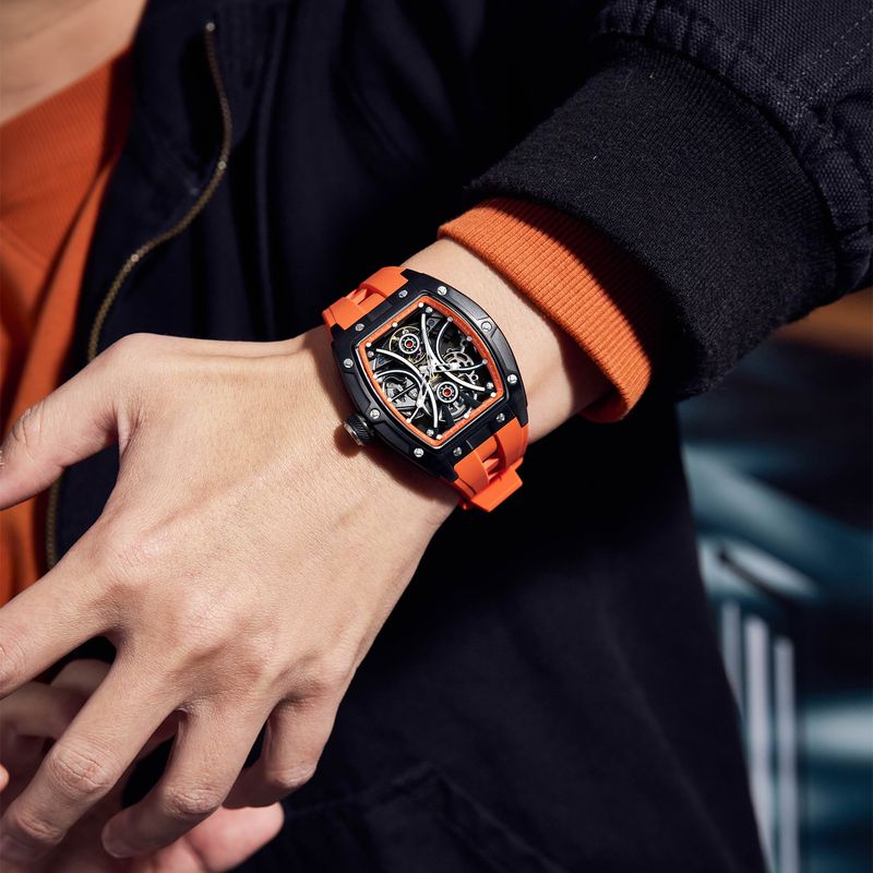 MEGIR Men's Sports Watch Fashion Automatic Mechanical Movement Watches Skeleton Luminous Waterproof Business Wristwatches 9198-4