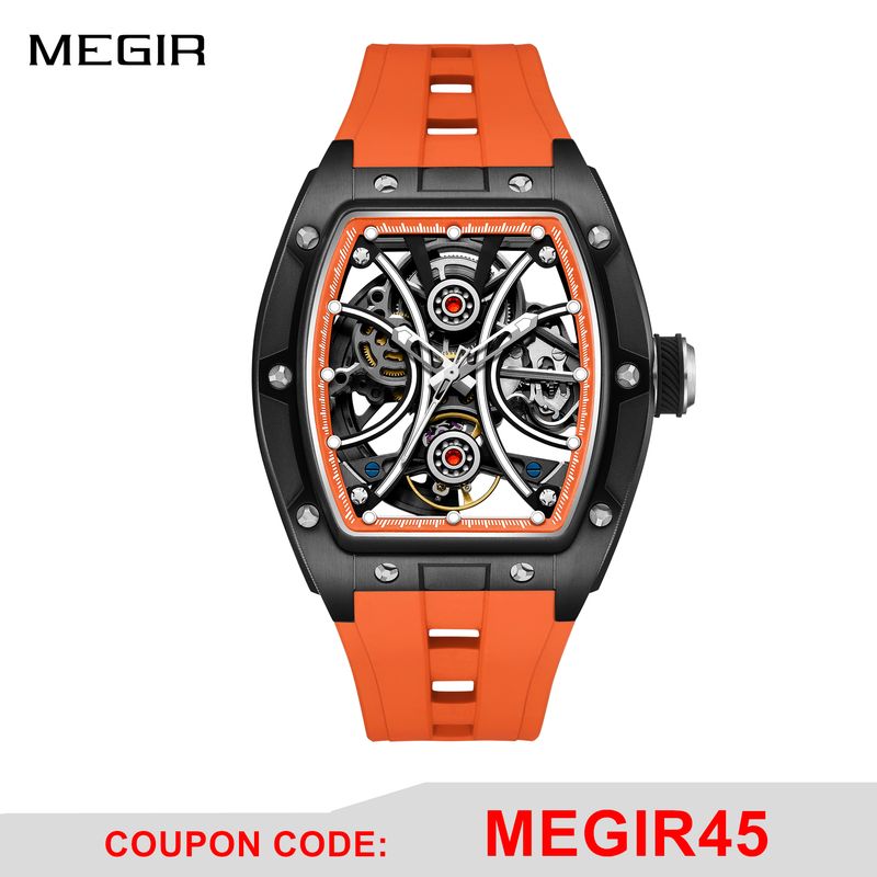 MEGIR Men's Sports Watch Fashion Automatic Mechanical Movement Watches Skeleton Luminous Waterproof Business Wristwatches 9198-4