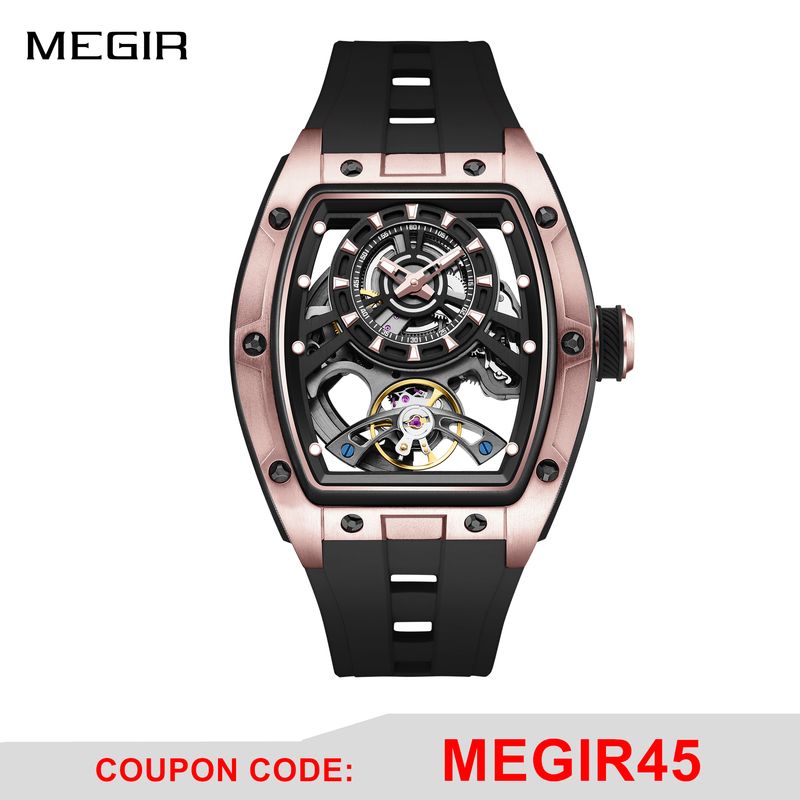 MEGIR Fashion Automatic Mechanical Watches for Men Waterproof Skeleton Dial Stainless Steel Case Male Wristwatch Clock 9198-6