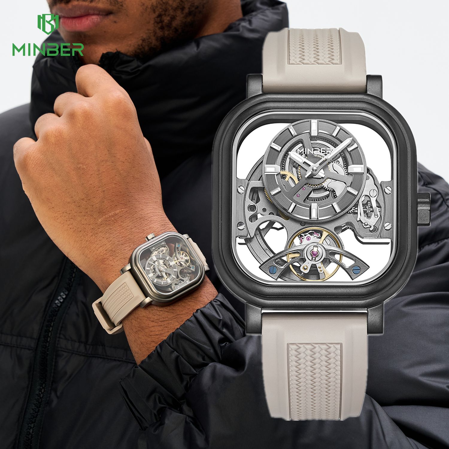 MINBER Men's Automatic Mechanical Watch Sport Wristwatch Stainless Steel Case Waterproof Luminous Casual Clock Reloj Hombre 9220