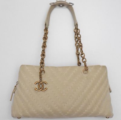 Chanel Surpique CC Charm Chevron Iridescent Tote in Calfskin