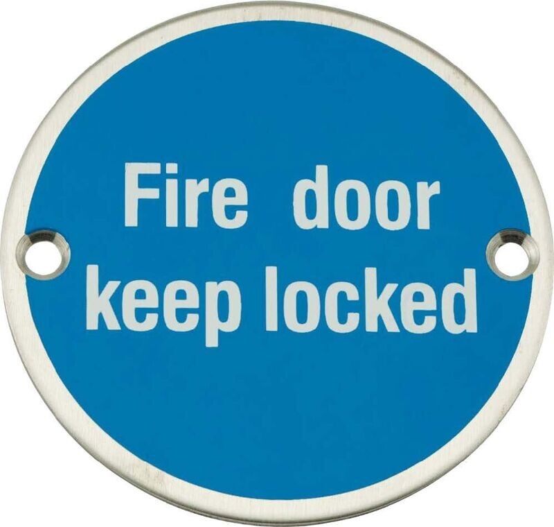 Fire Door Keep Locked - Blue Oval - Stainless Steel