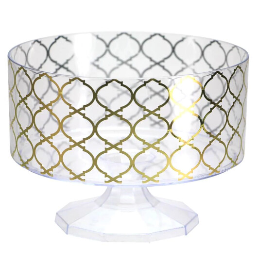 Plastic Trifle Bowl – Gold Lattice Design, 40 oz, 5.9"