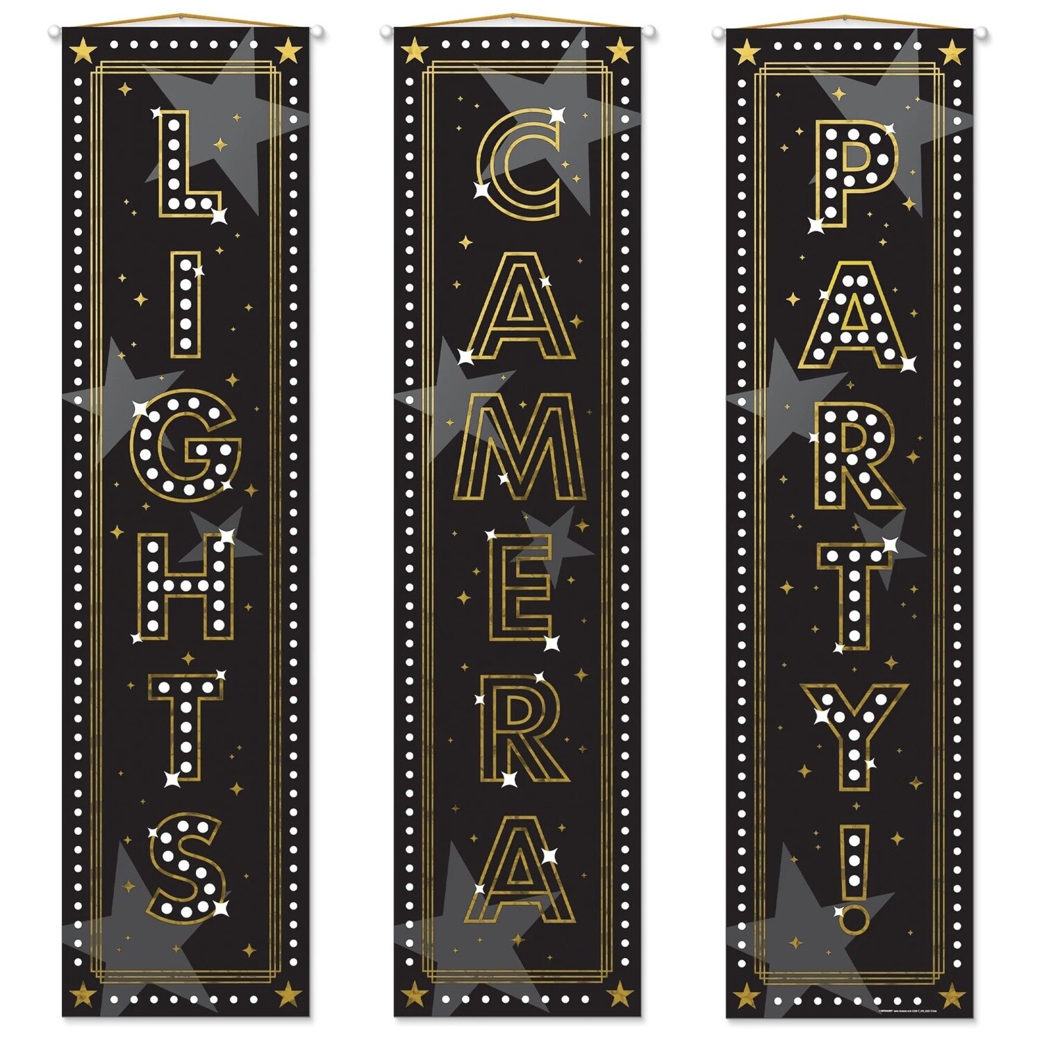 Metallic Lights Camera Party Foil &amp; Plastic Vertical Banners, 15in x 60in, 3ct - Awards Night
