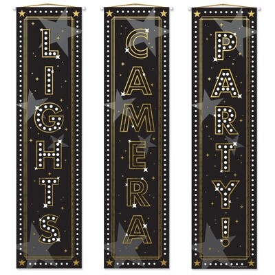 Metallic Lights Camera Party Foil &amp; Plastic Vertical Banners, 15in x 60in, 3ct - Awards Night
