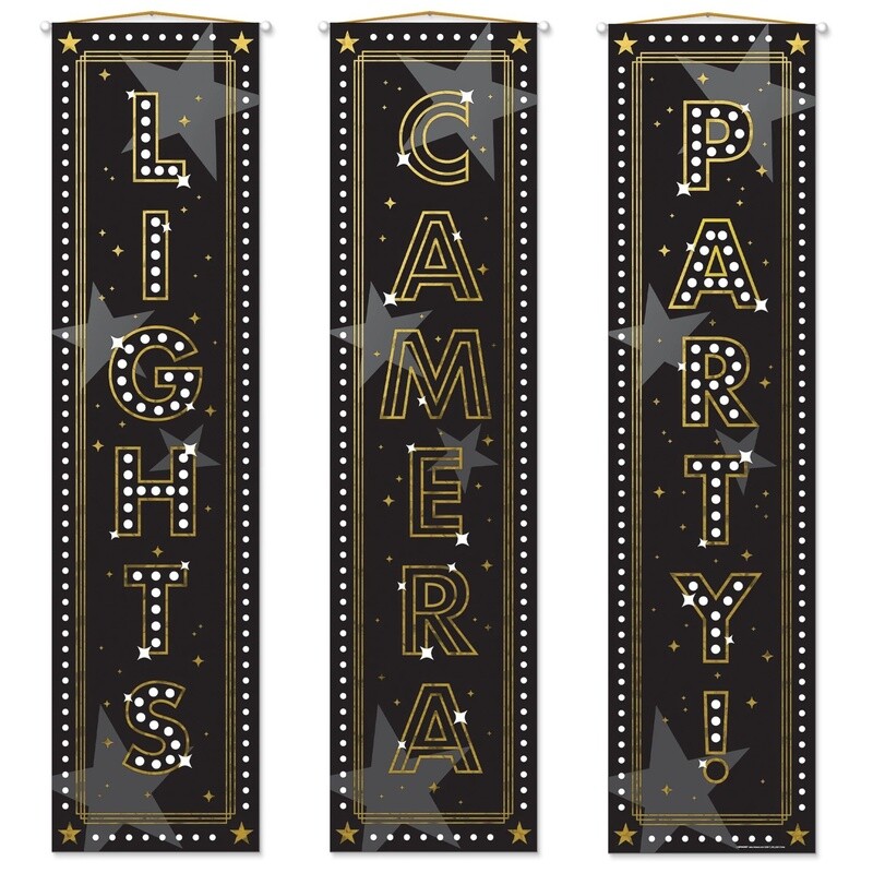Metallic Lights Camera Party Foil &amp; Plastic Vertical Banners, 15in x 60in, 3ct - Awards Night