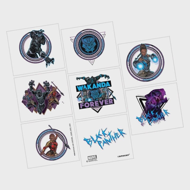 Black Panther Wakanda Forever Temporary Tattoos, 1 Sheet, 8 Tattoos