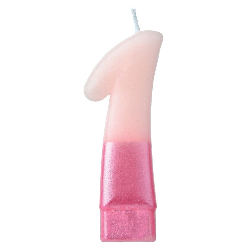Metallic Dipped Pink Number  Birthday Candle 3 1/4in