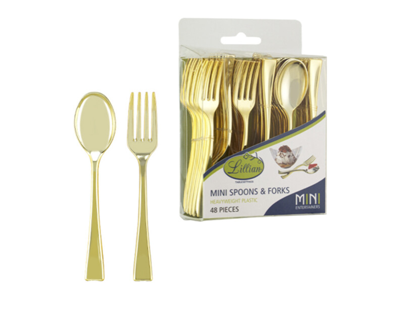 Premium Plastic Polished Gold Mini Combo Serving Utensils Set 48CT