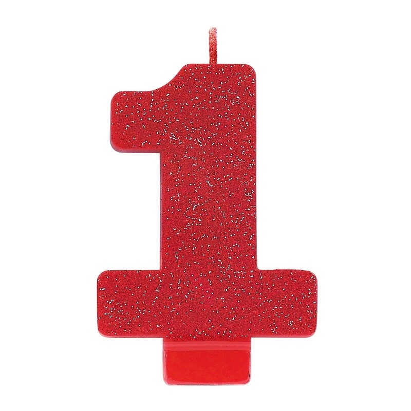 Glitter  Number  Birthday Candles, NUMBERS: RED-1