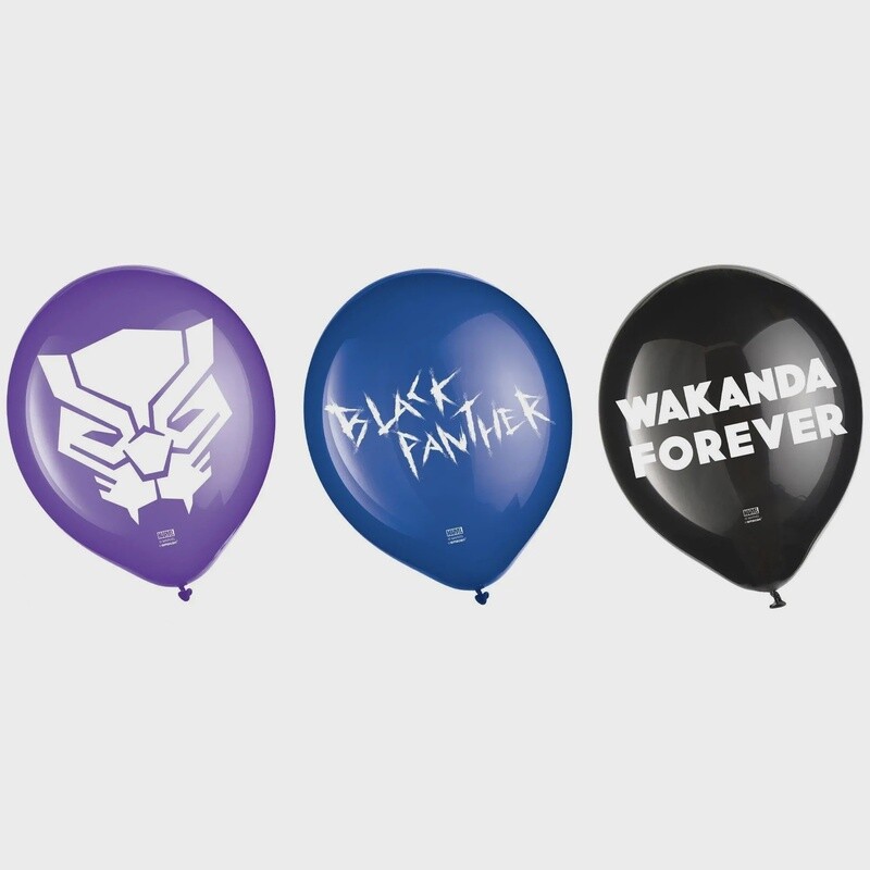 Black Panther Wakanda Forever Latex Balloons, 12in, 6ct