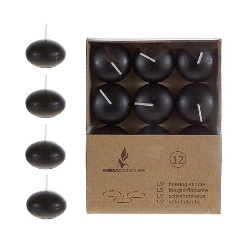 Floating  Candles 12pcs 1.5&quot; Unscented, Color: BLACK