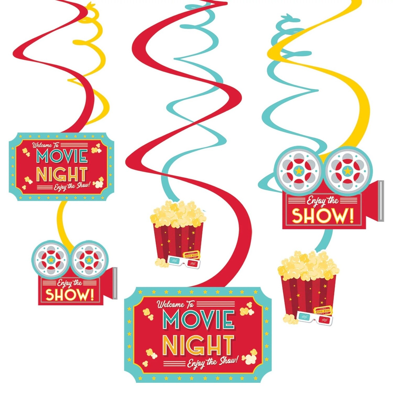 Movie Night Cardstock Swirl Decorations, 12ct