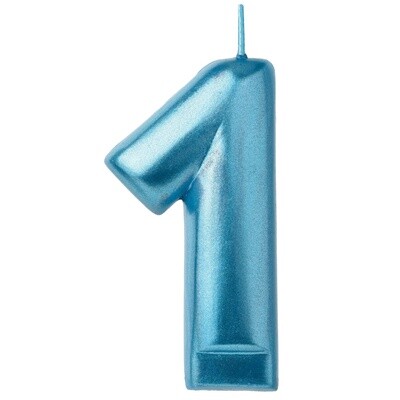 Metallic Numeral Candle  - Blue, NUMBERS: 1