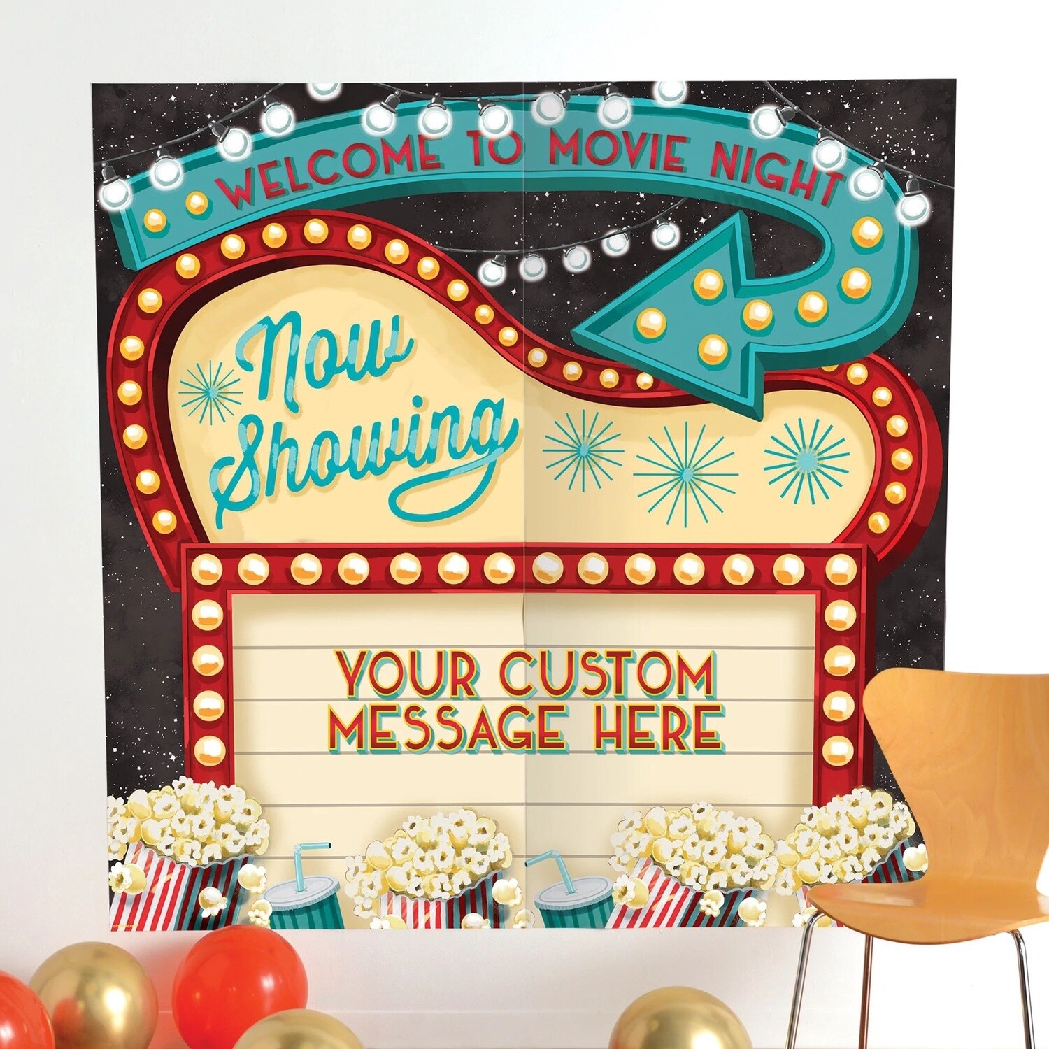 Customizable Movie Night Plastic Scene Setter, 5.4ft x 5.4ft