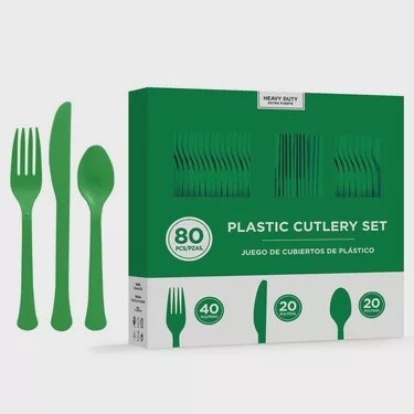 Heavy-Duty Plastic Cutlery Set for 20 Guests, 80ct, Color: FestiveGrn