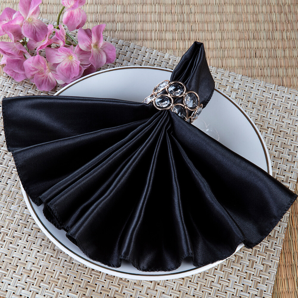20&quot; SATIN NAPKIN, 6 PCS/PACK, Color: BLACK