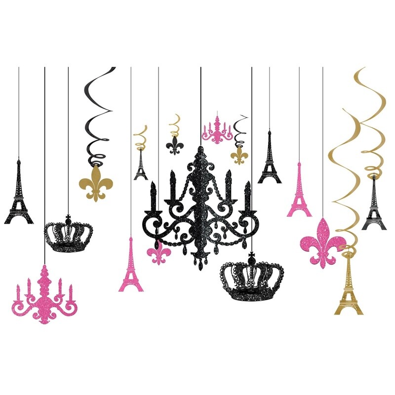 Day in Paris Glitter Chandelier Decoration Kit 17pcs