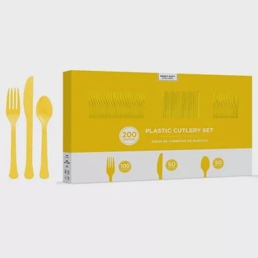 Heavy-Duty Plastic Cutlery Set for 50 Guests, 200ct, Color: Yellow