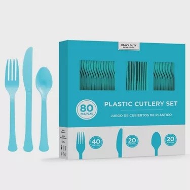 Heavy-Duty Plastic Cutlery Set for 20 Guests, 80ct, Color: Caribbean-Blue