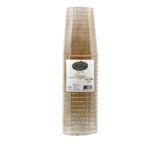 Glitter  Premium Plastic 10oz Tumbler 20CT, Color: GOLD
