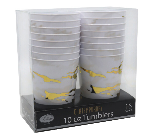 Marble Gold  Premium Plastic 10oz Tumbler 16CTK, Color: WHITE