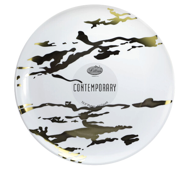 Marble Gold Premium Plastic 10.5&quot; Round Dinner Plate 10CT