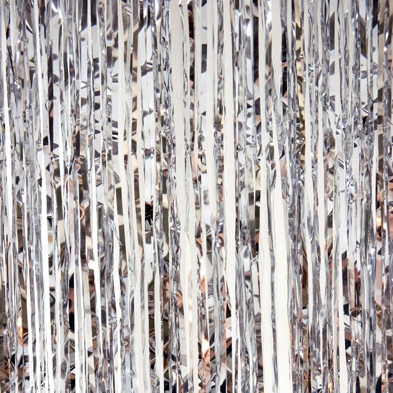 3&#39;W x 8&#39;L Metallic Fringe Foil Curtain, Color: SILVER