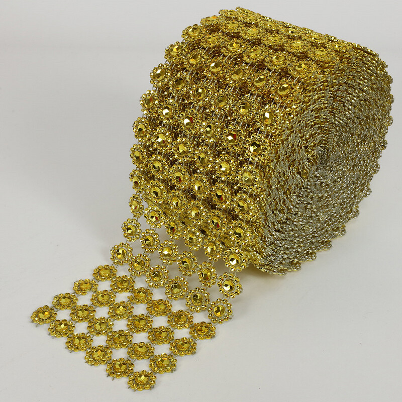 Diamond Flower Shape Mesh Roll 10yds, Color: GOLD