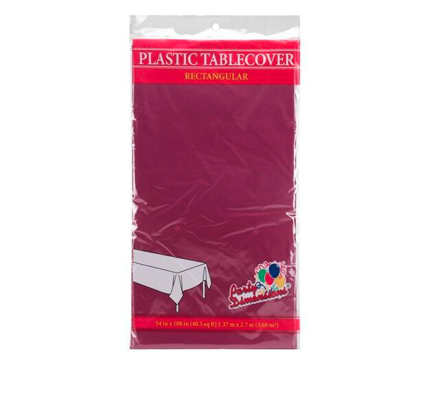 RECTANGULAR PLASTIC TABLECOVER 54" X 108", Color: BERRY
