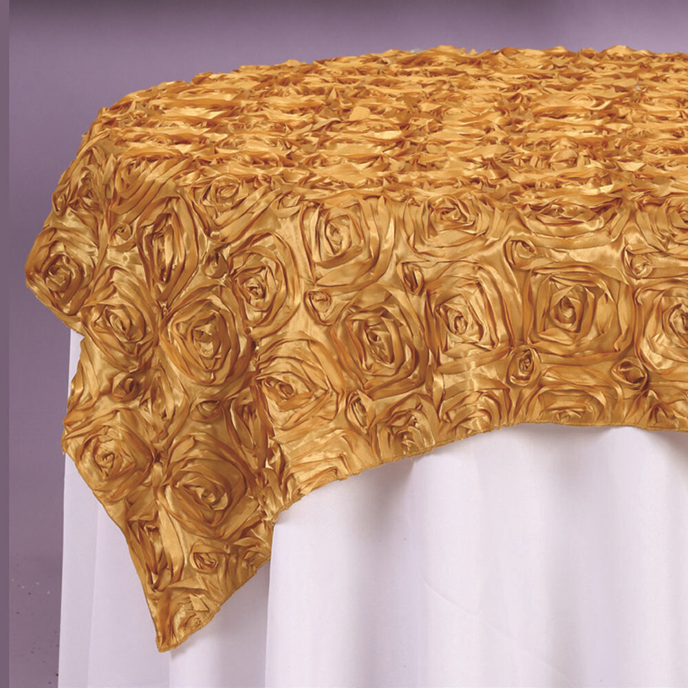 72” x 72” satin rosette overlay, Colour: Gold