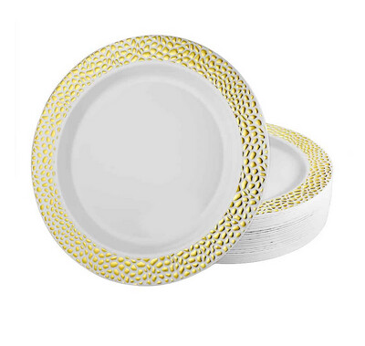 Pebbled plates 10ct, Dimensions: 7.5”, Color: Gold