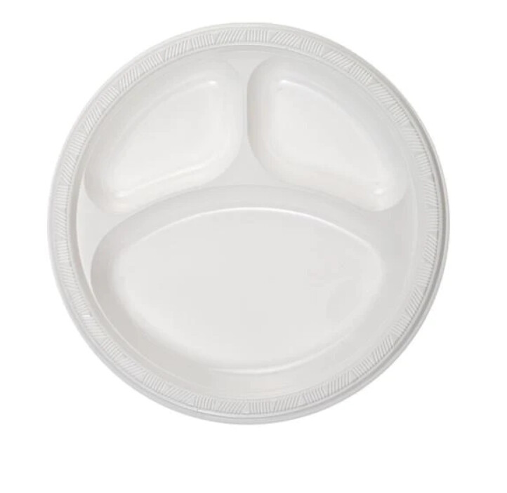 Heavy Weight Plastic 10&quot; White Compartment Plates 50CT