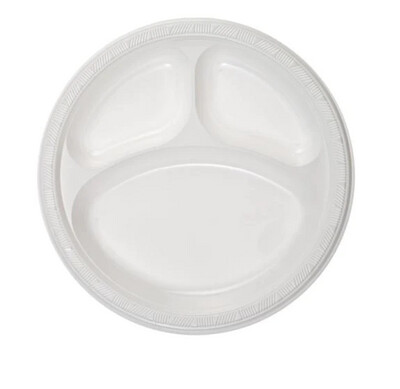Heavy Weight Plastic 10&quot; White Compartment Plates 50CT