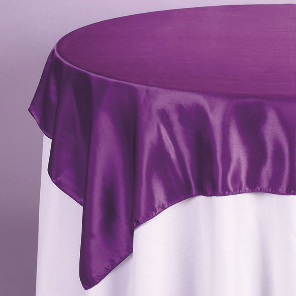 72&quot; x 72&quot; SATIN FABRIC TABLE OVERLAY, 1 PC/PACK, Color: PURPLE