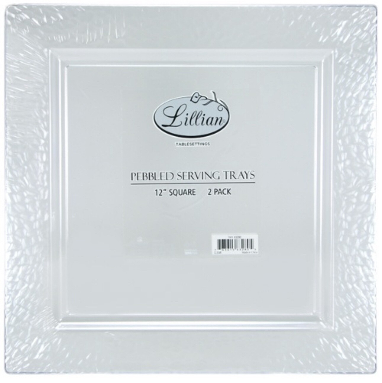 Clear 12” pebbled square tray 2ct
