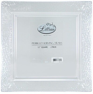 Clear 12” pebbled square tray 2ct