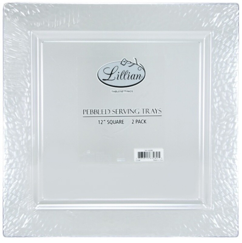 Clear 12” pebbled square tray 2ct