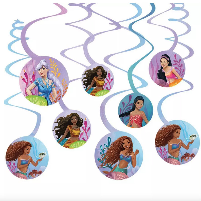 The Little Mermaid Cardstock Swirl Decorations, 12ct - Movie 2023