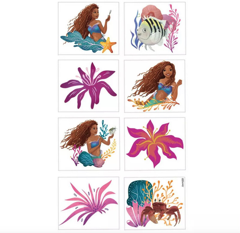 The Little Mermaid Temporary Tattoos, 1 Sheet, 8 Tattoos - Movie 2023