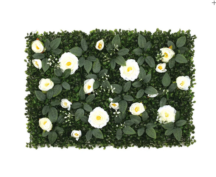 ARTIFICIAL GRASS BOXWOOD W FLOWERS 16&quot; X 24&quot;, Color: WHITE