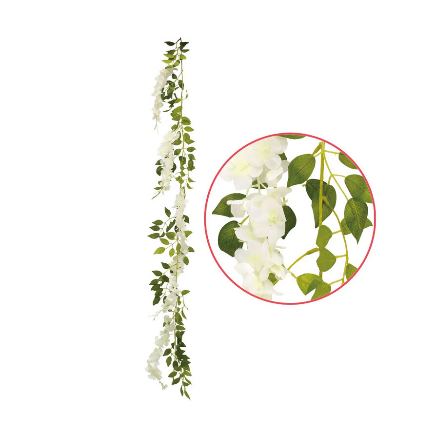 FLOWER VINE WHITE W LEAVES 7FT